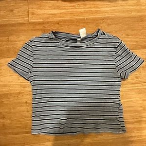 Divided Striped Crop Shirt Blue Black White Medium